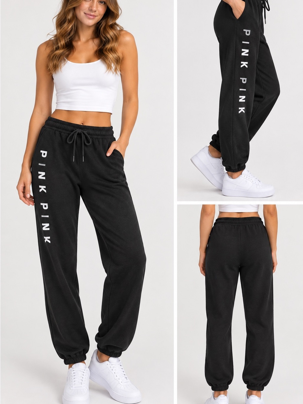 PINK Victoria’s Secret Black Logo Jogger Sweatpants Size Small